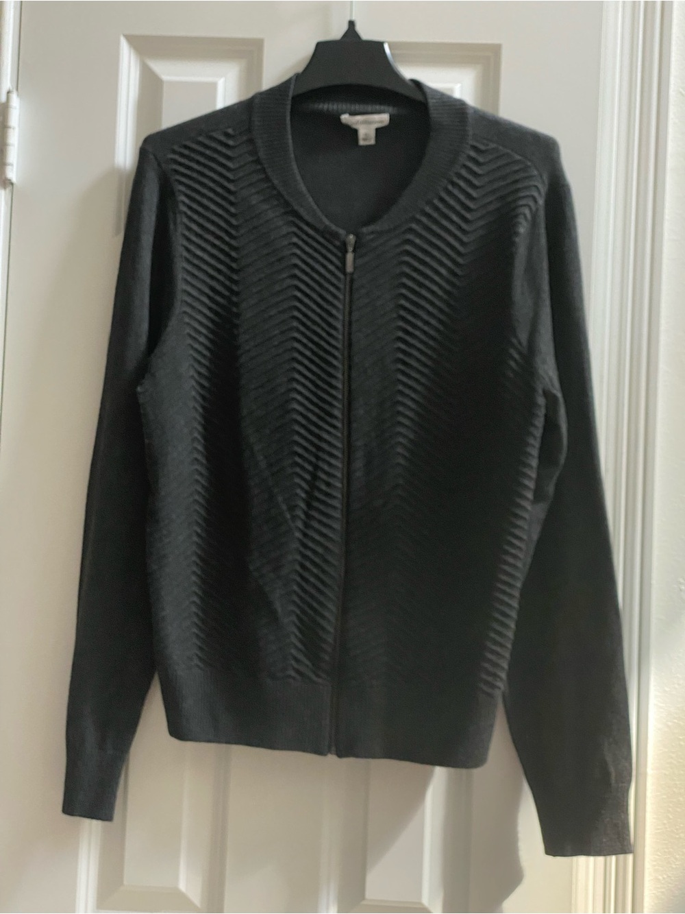 Women’s Croft & Barrow Dk Gray Zip-Front Sweater Cardigan Chevron Texture Sz XL